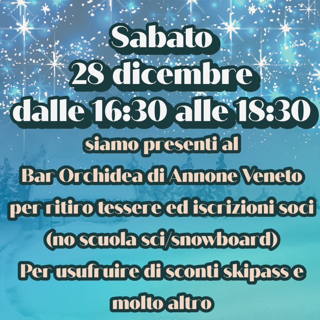 Consegna Tessere e Iscrizioni Soci: Sabato 28 Dicembre al Bar Orchidea